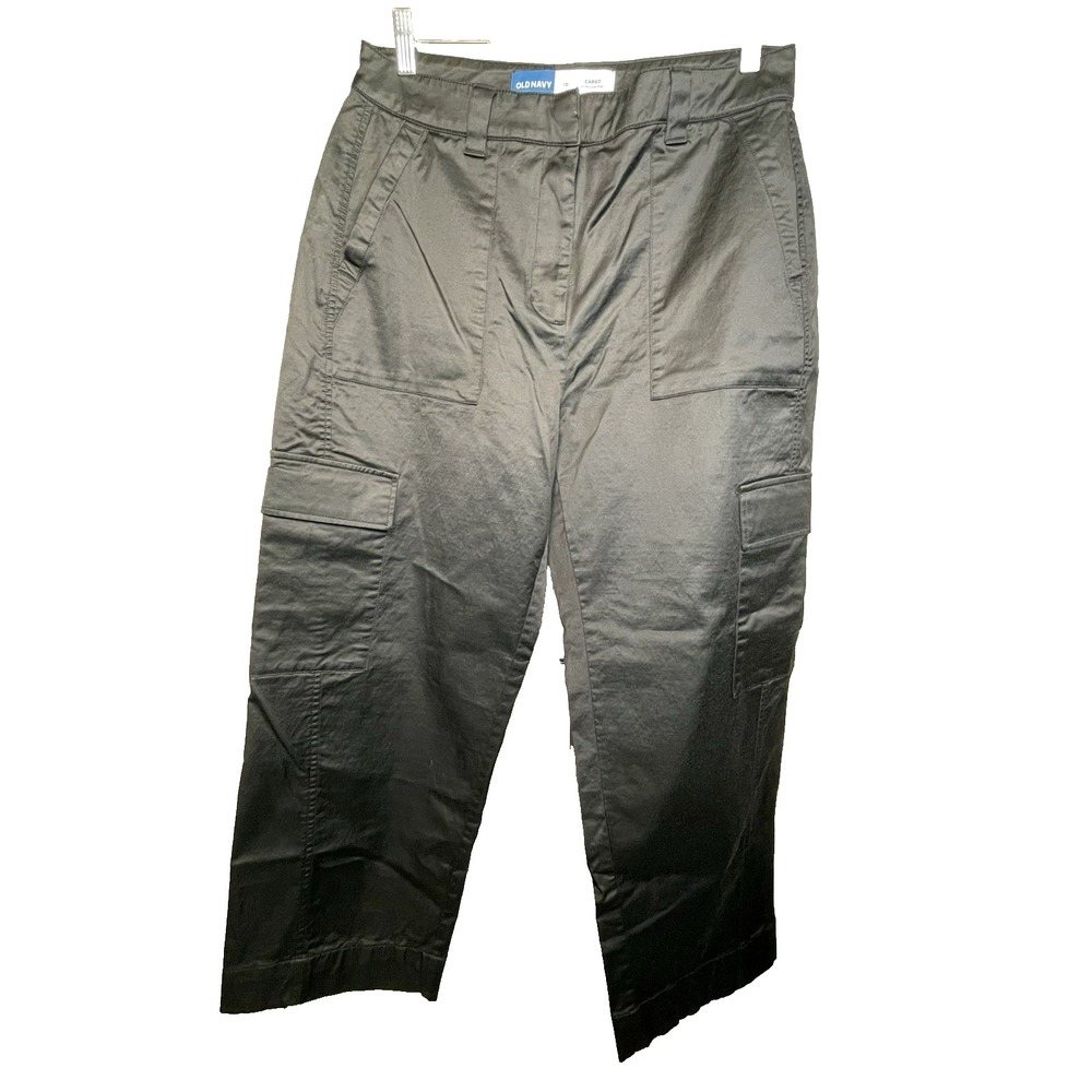 Old Navy Black Cargo Pants 10 Extra High Rise Utility Wide‎ Leg Minimalist